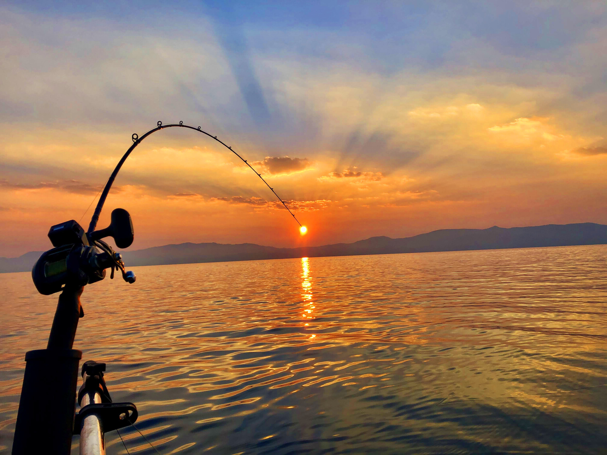 Picture of a fishing pole tip touching the sun